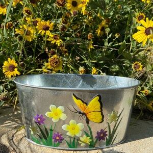 Hand painted Yellow Butterfly Garden Pot